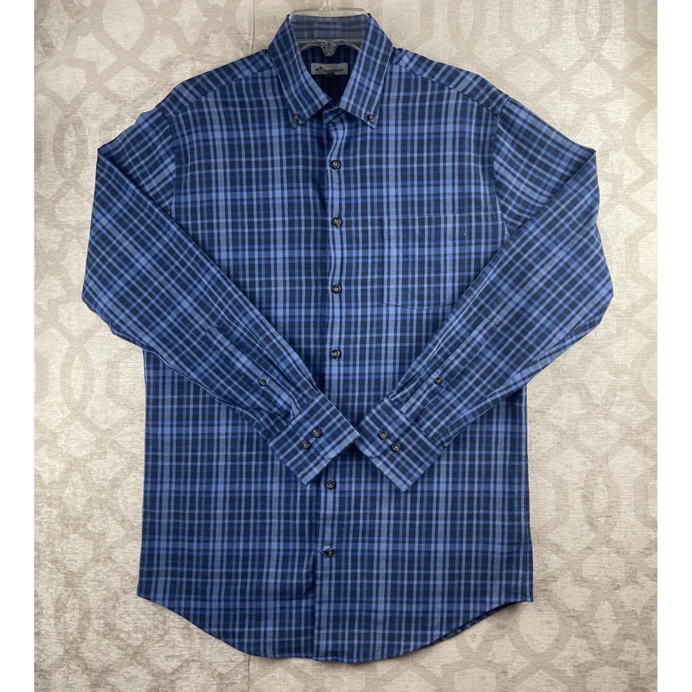 Peter Millar Mens Medium Blue Plaid Button Down Shirt